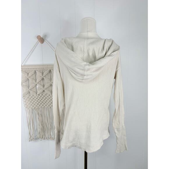 Free People Margo Essential Thermal Hoodie Womens Medium Cream Ivory - Picture 5 of 9